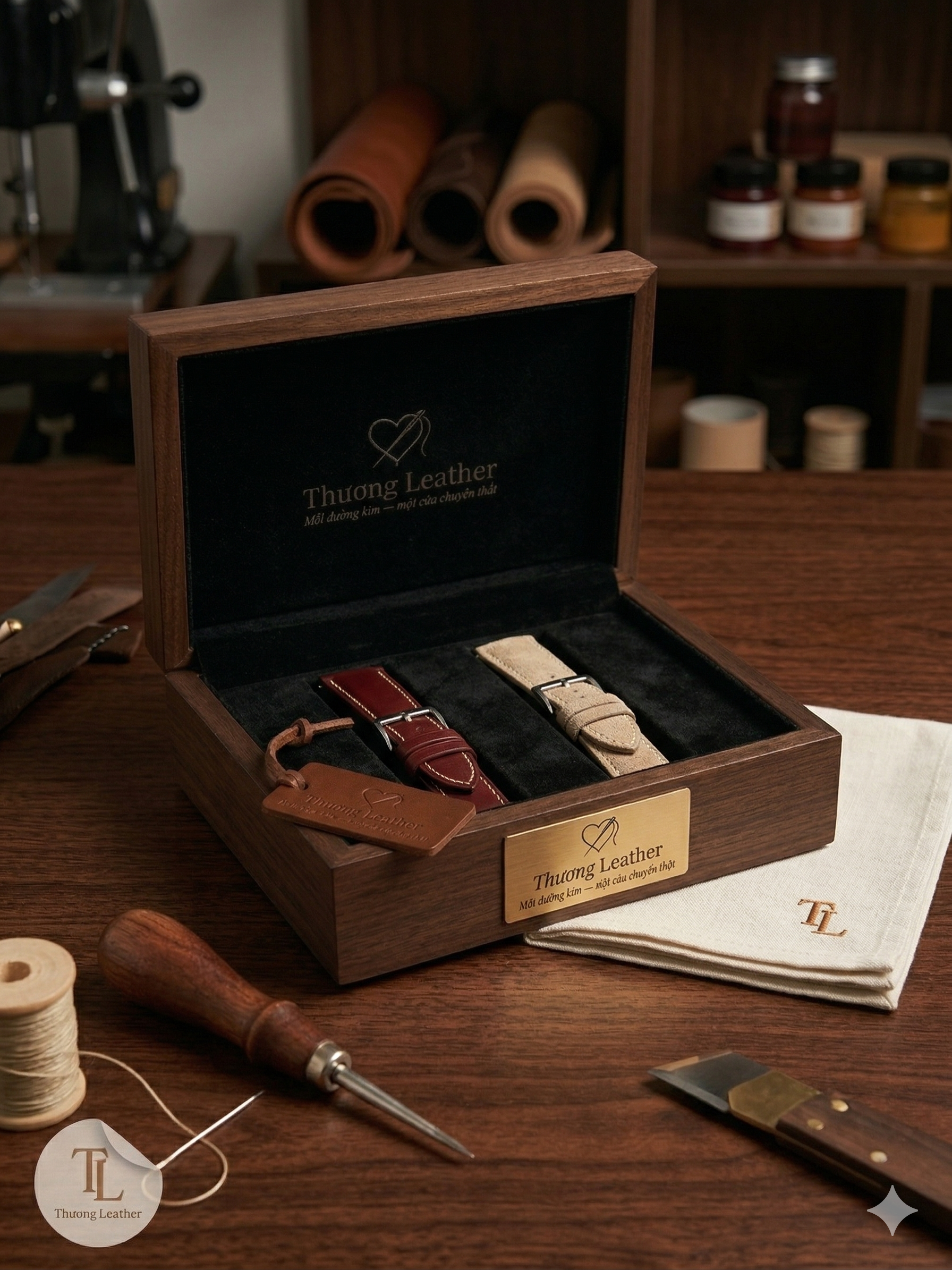 Strap Set hộp gỗ — Pebble & Cá sấu