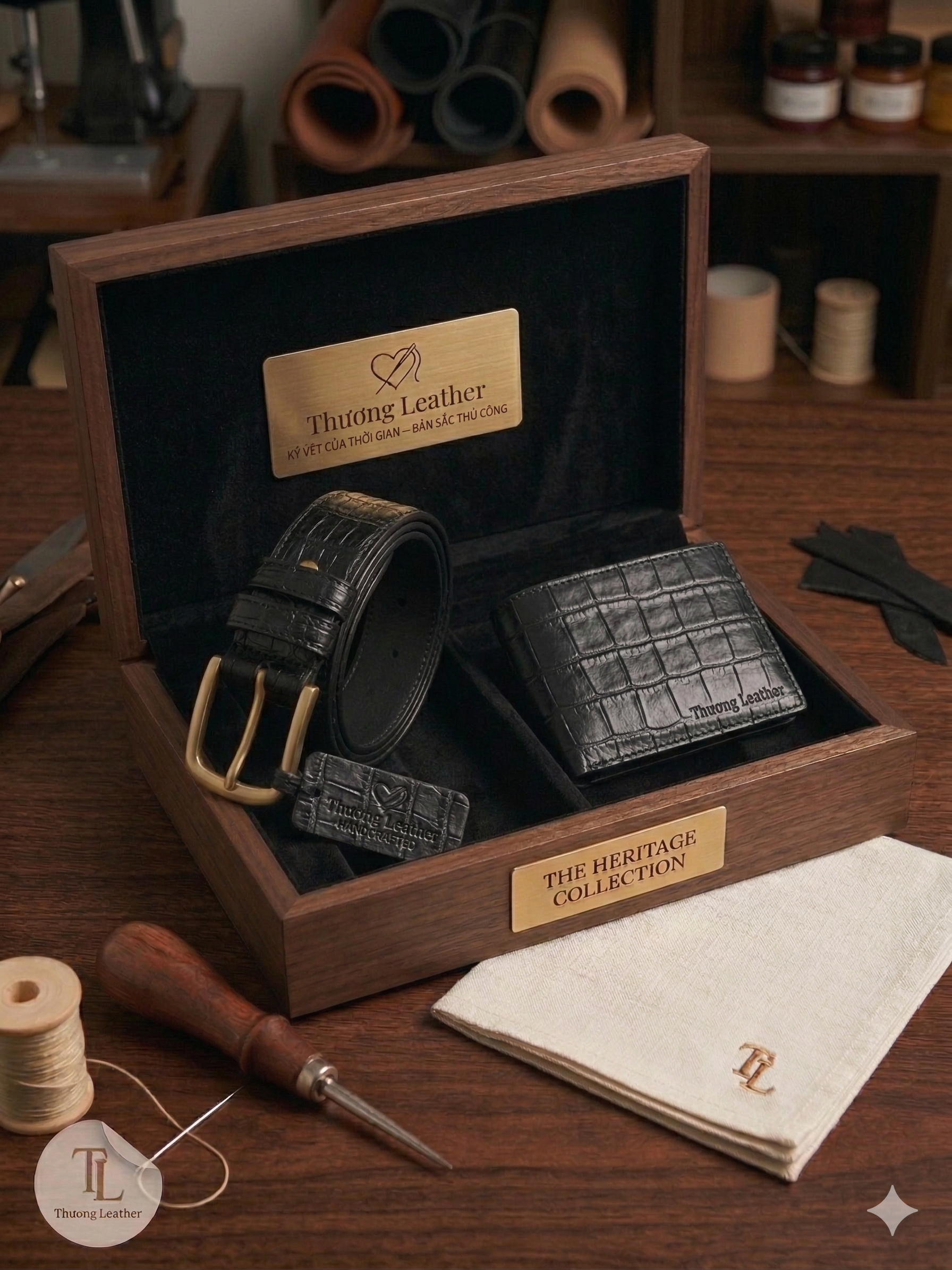 Heritage Set cá sấu đen — thắt lưng và ví